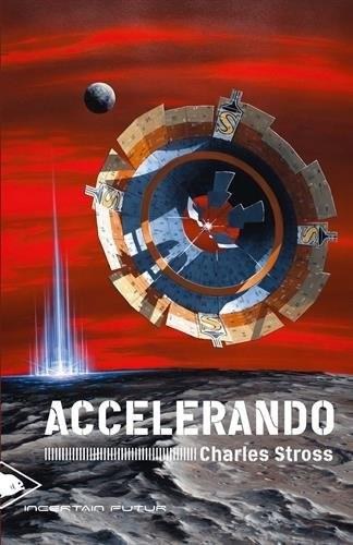 Stephan Martinière Accelerando cover: ring station under a red sky