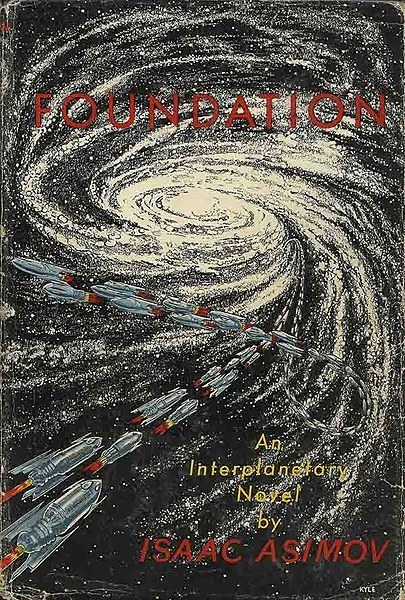 David Kyle Gnome Press 1951 Foundation first-edition cover: rocket fleet spiralling into a galaxy
