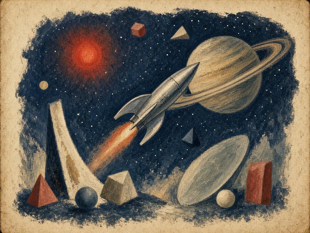 Original pulp-style illustration of a chrome rocket lifting past a ring habitat — created for this Opinion piece, not a book cover