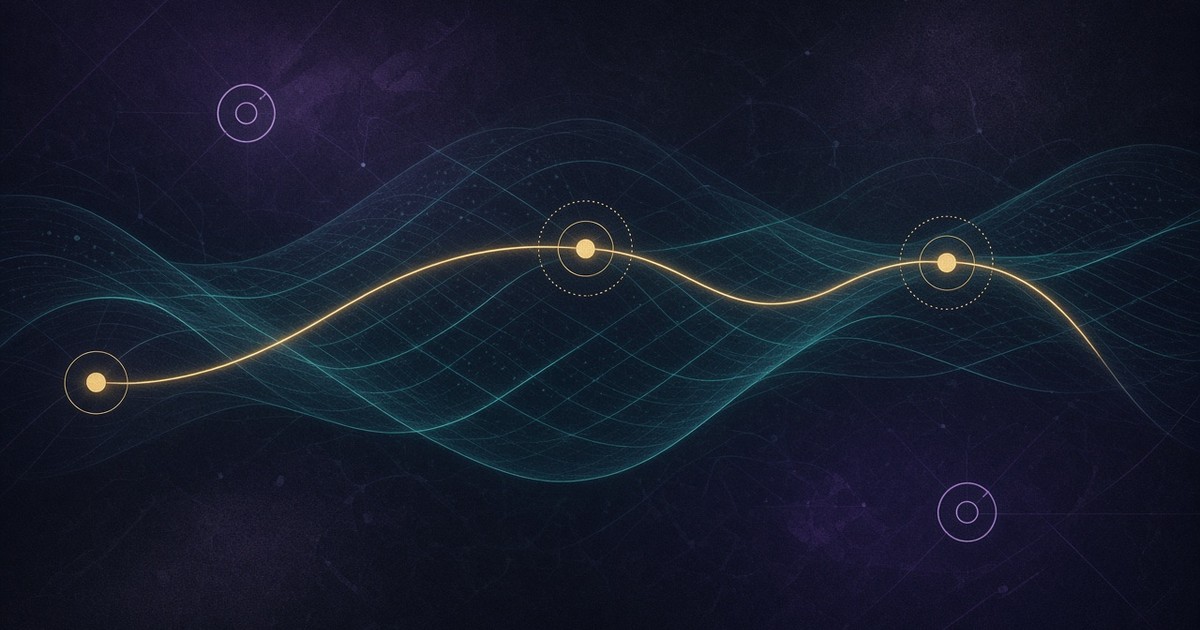 Abstract defensive graphic: luminous mesh overlay network with secure tunnel arcs between endpoint nodes, no text